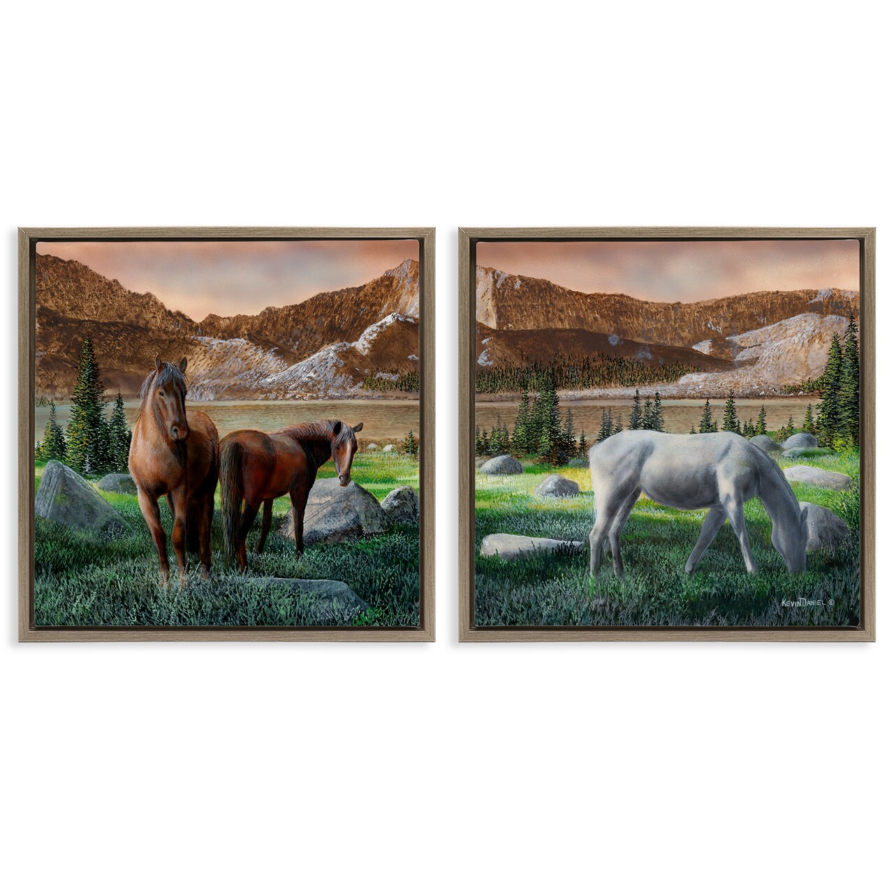 Stupell Industries Country Valley Horses Grazing 2pc Floater Framed Canvas Wall Art Set Design by Kevin Daniel